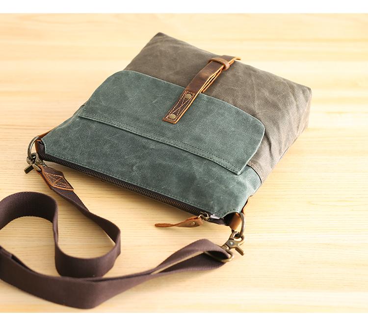 Wax Canvas Leather Mens Small Waterproof Vertical Green Side Bag