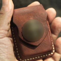 Cool Handmade Brown Leather Mens Zippo Lighter Case Heavy Armor Lighter Holder for Men - imessengerbags